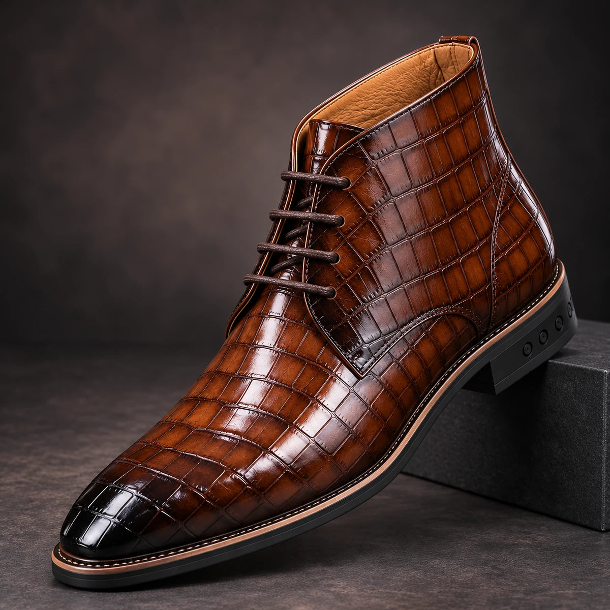 Leather Boots | Erland Brown Lace Up diagonal pedestal