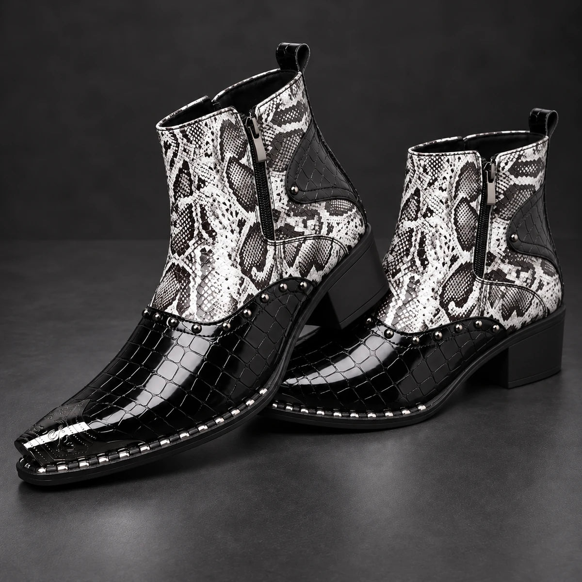 Leather Boots | Evander Black stacked pair