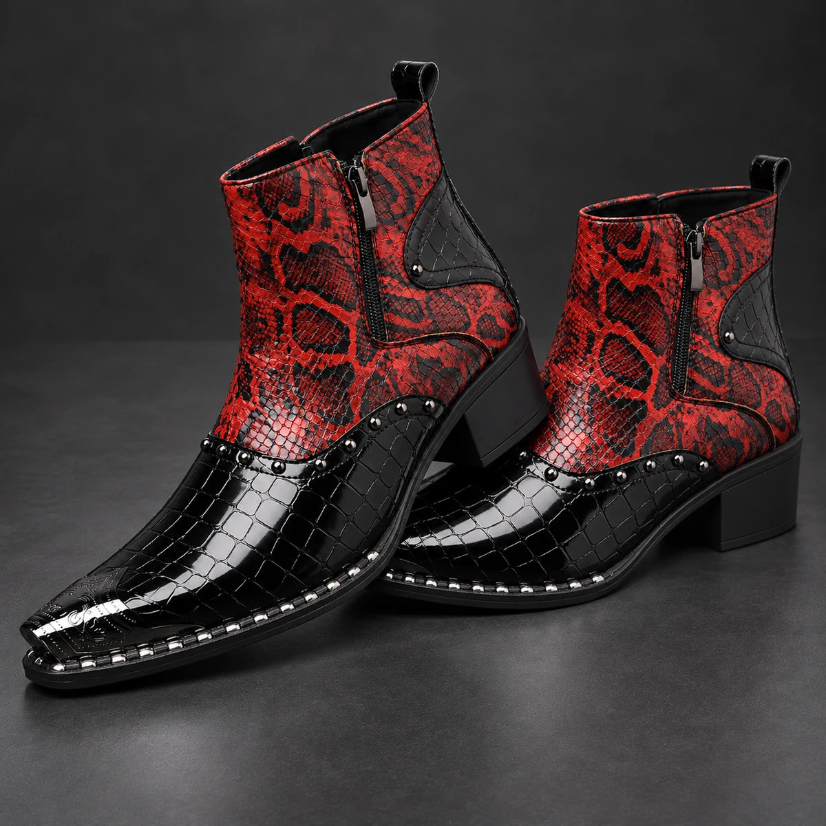 Leather Boots | Evander Red stacked pair