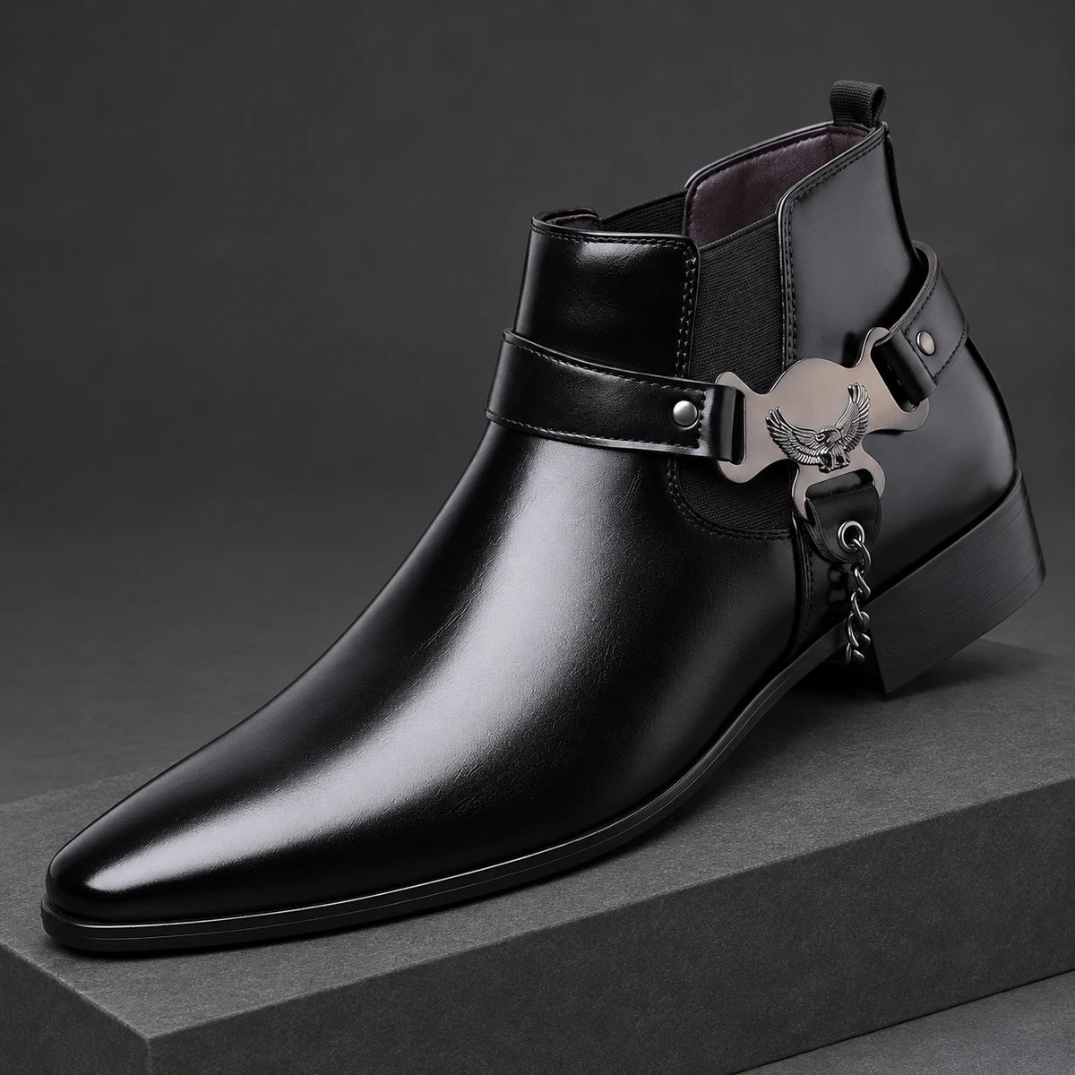 Leather Boots | Fenwick Black diagonal pedestal