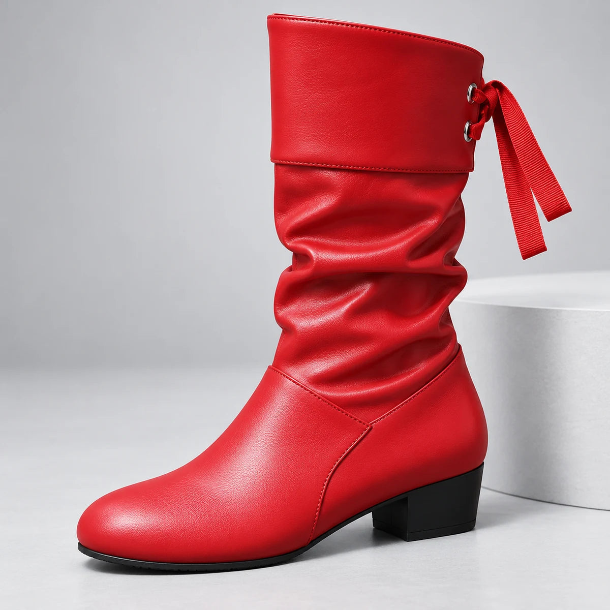 Leather Boots | Florentina | Red | pedestal