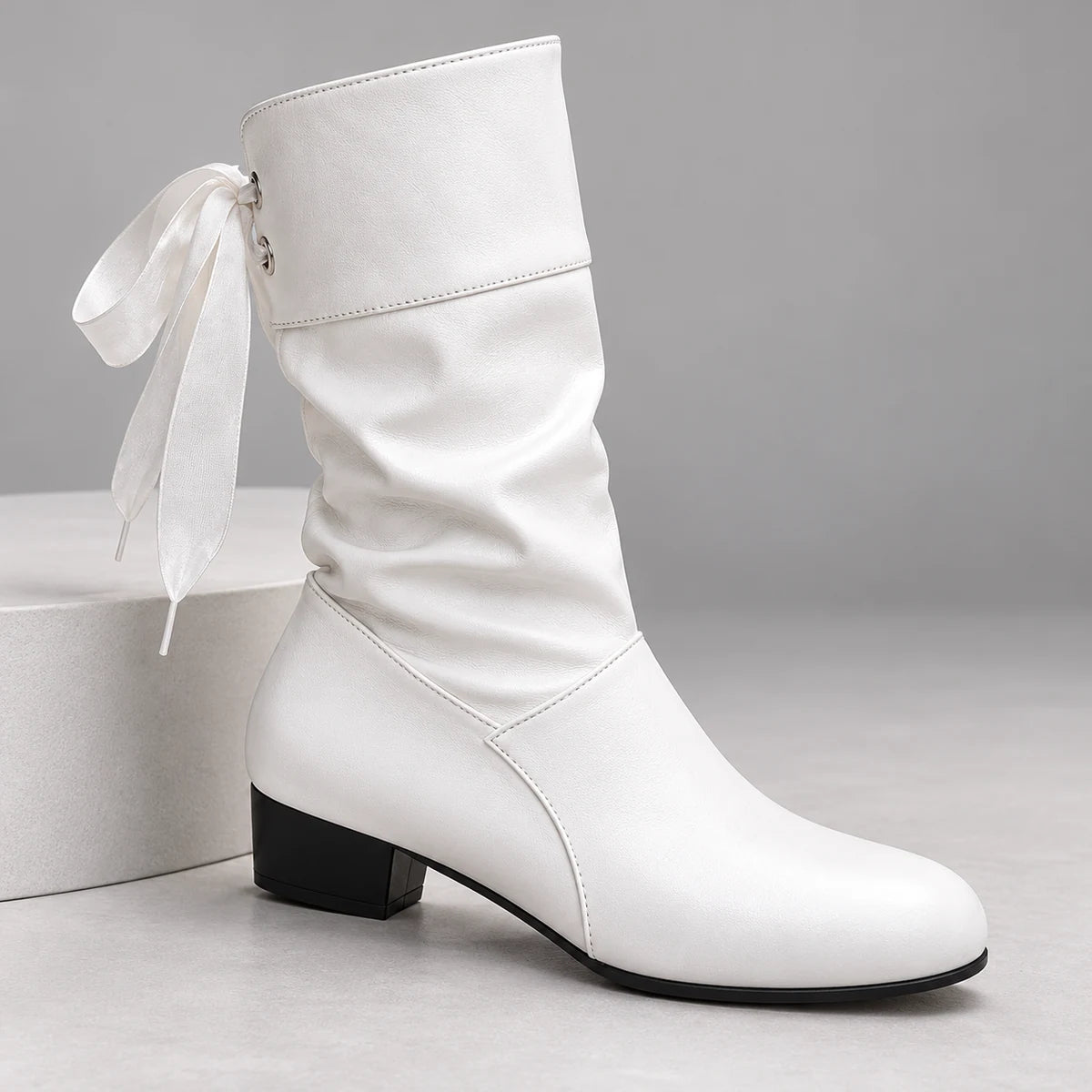Leather Boots | Florentina | White | pedestal
