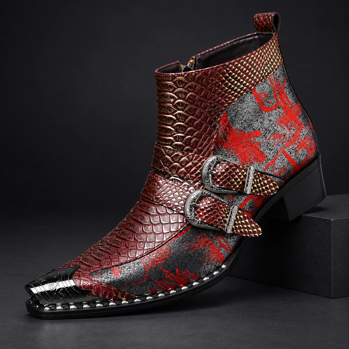Leather Boots | Hadrian Red diagonal pedestal