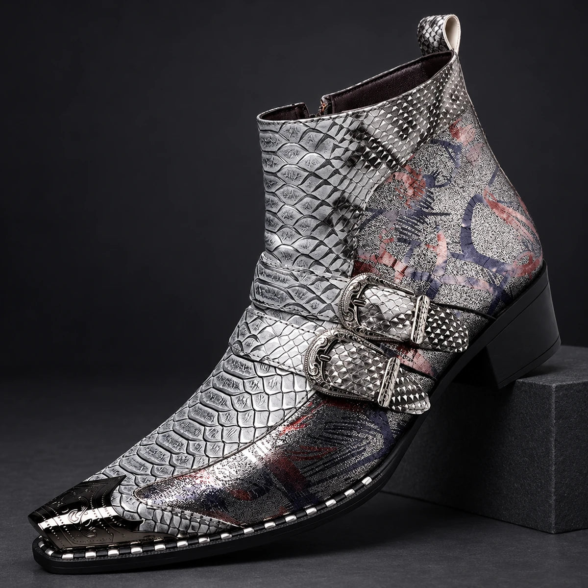 Leather Boots | Hadrian Silver diagonal pedestal