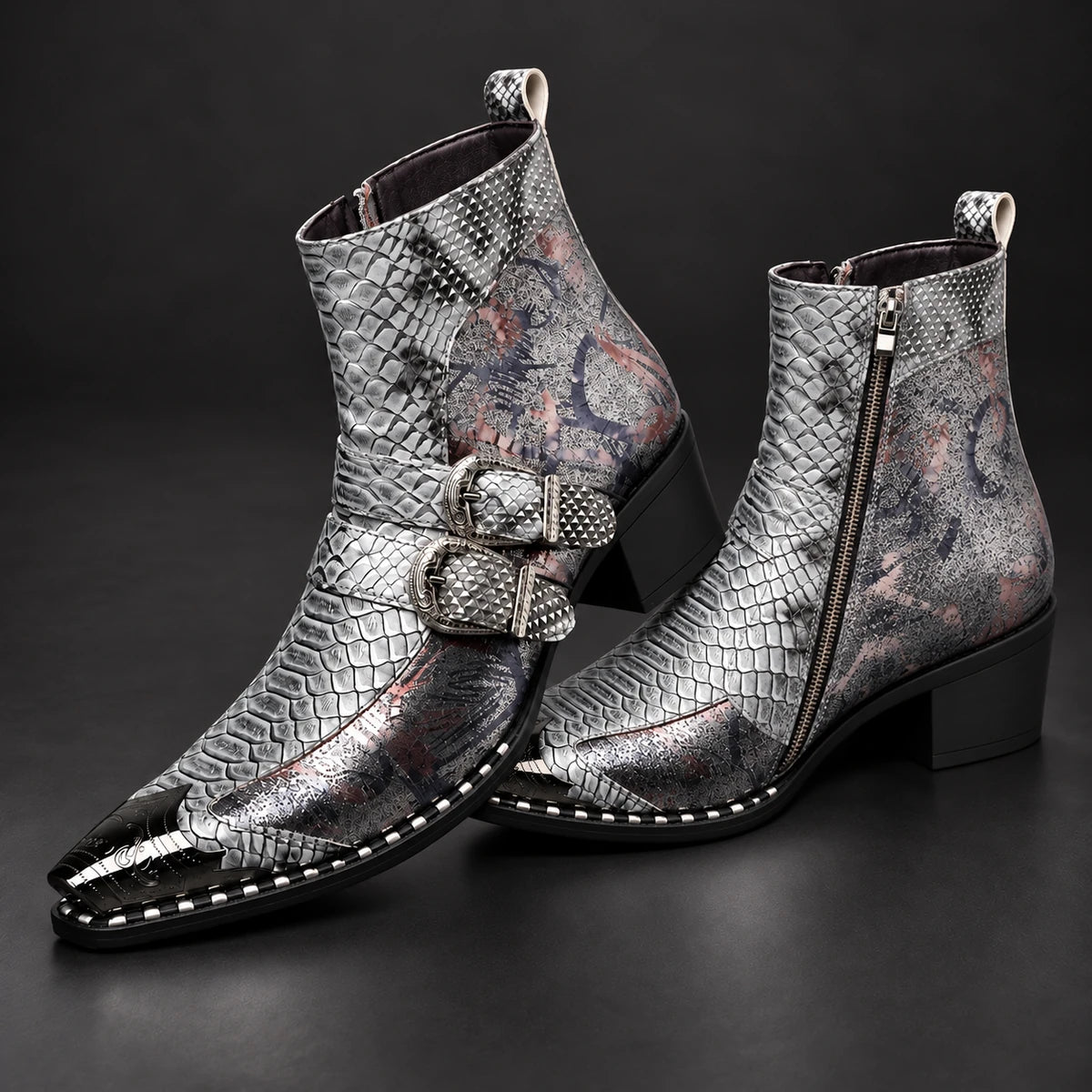 Leather Boots | Hadrian Silver stacked pair