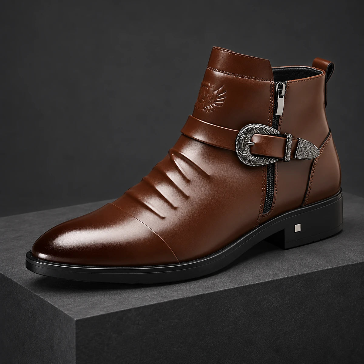 Leather Boots | Ingram Brown diagonal pedestal