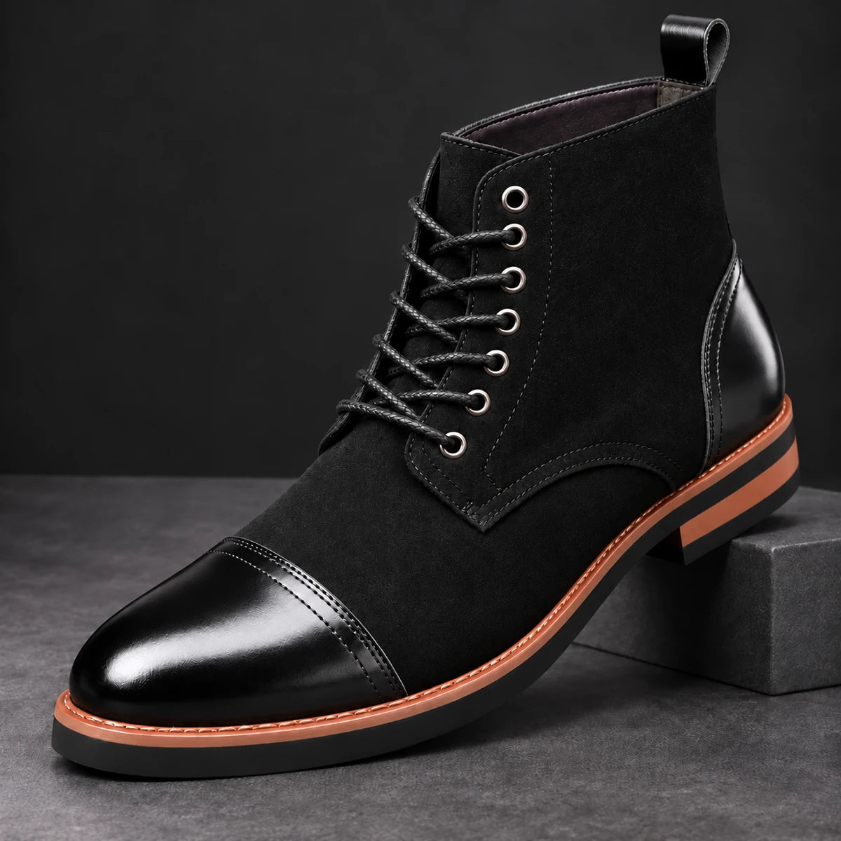 Leather Boots | Maddox Black diagonal pedestal