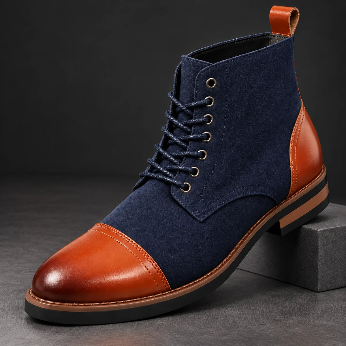 Leather Boots | Maddox Blue diagonal pedestal