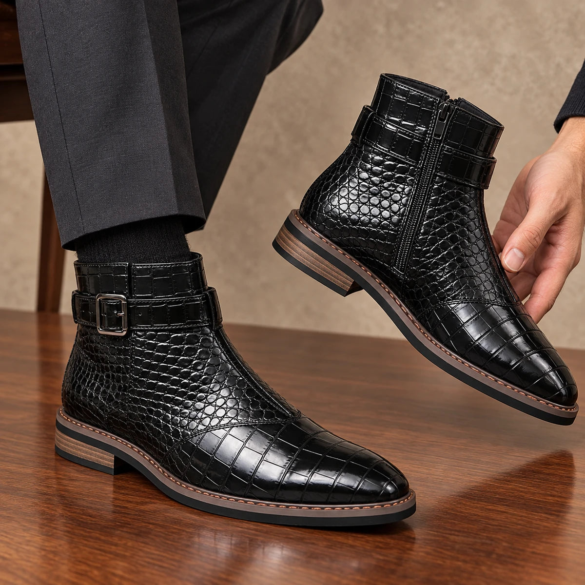 Leather Boots | Torben Black model handheld