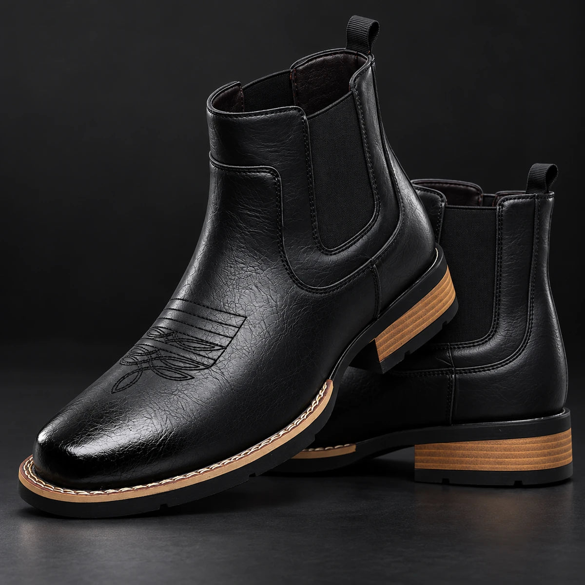 Leather Chelsea Boots | Elwood Black stacked pair