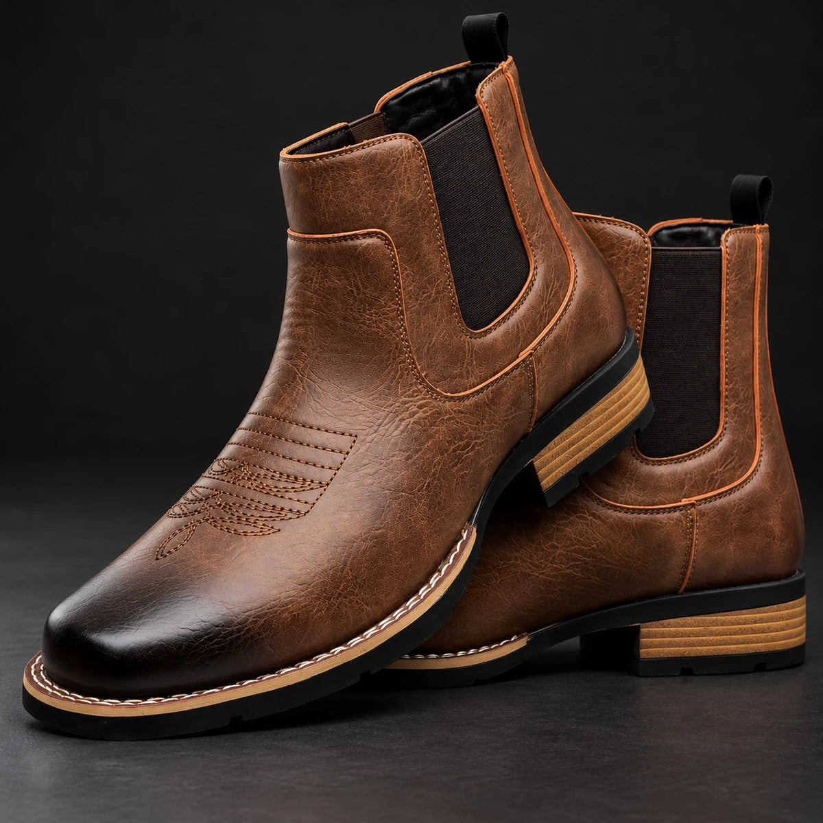 Leather Chelsea Boots | Elwood Brown stacked pair