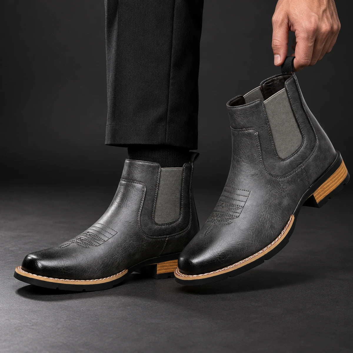 Leather Chelsea Boots | Elwood Gray model handheld