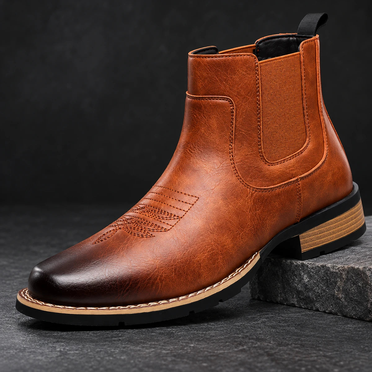 Leather Chelsea Boots | Elwood Orange diagonal pedestal