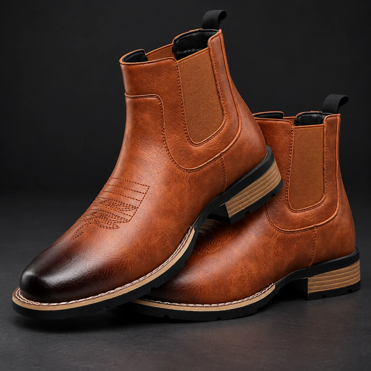 Leather Chelsea Boots | Elwood Orange stacked pair