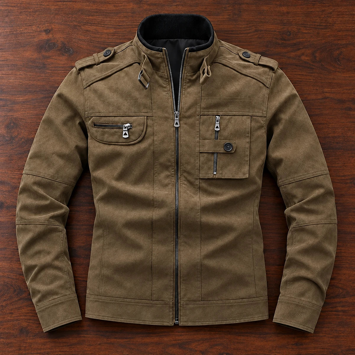 Leather Jacket | Rafferty Brown overhead flatlay