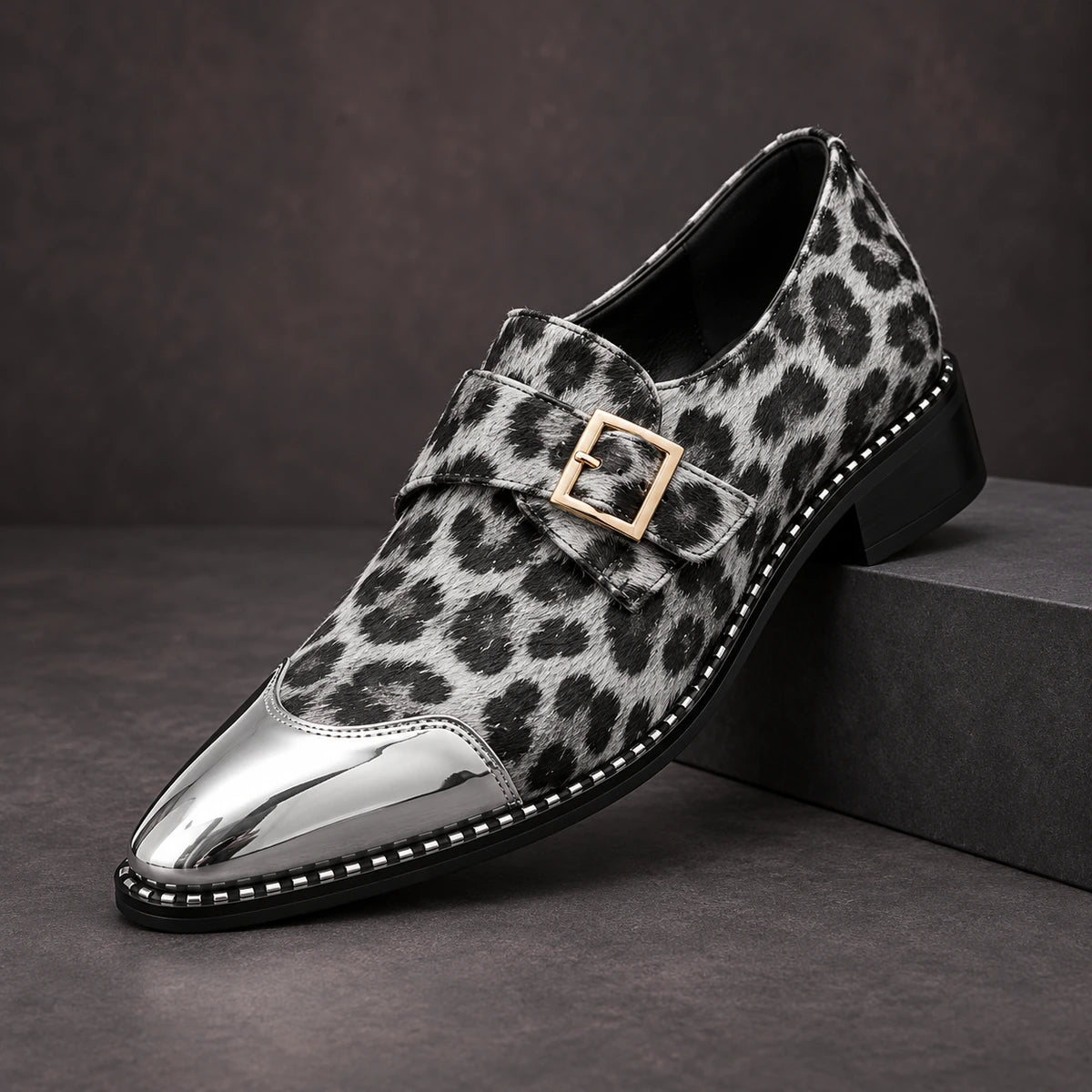 Leather Monk Shoes | Zephyr Silver diagonal pedestal