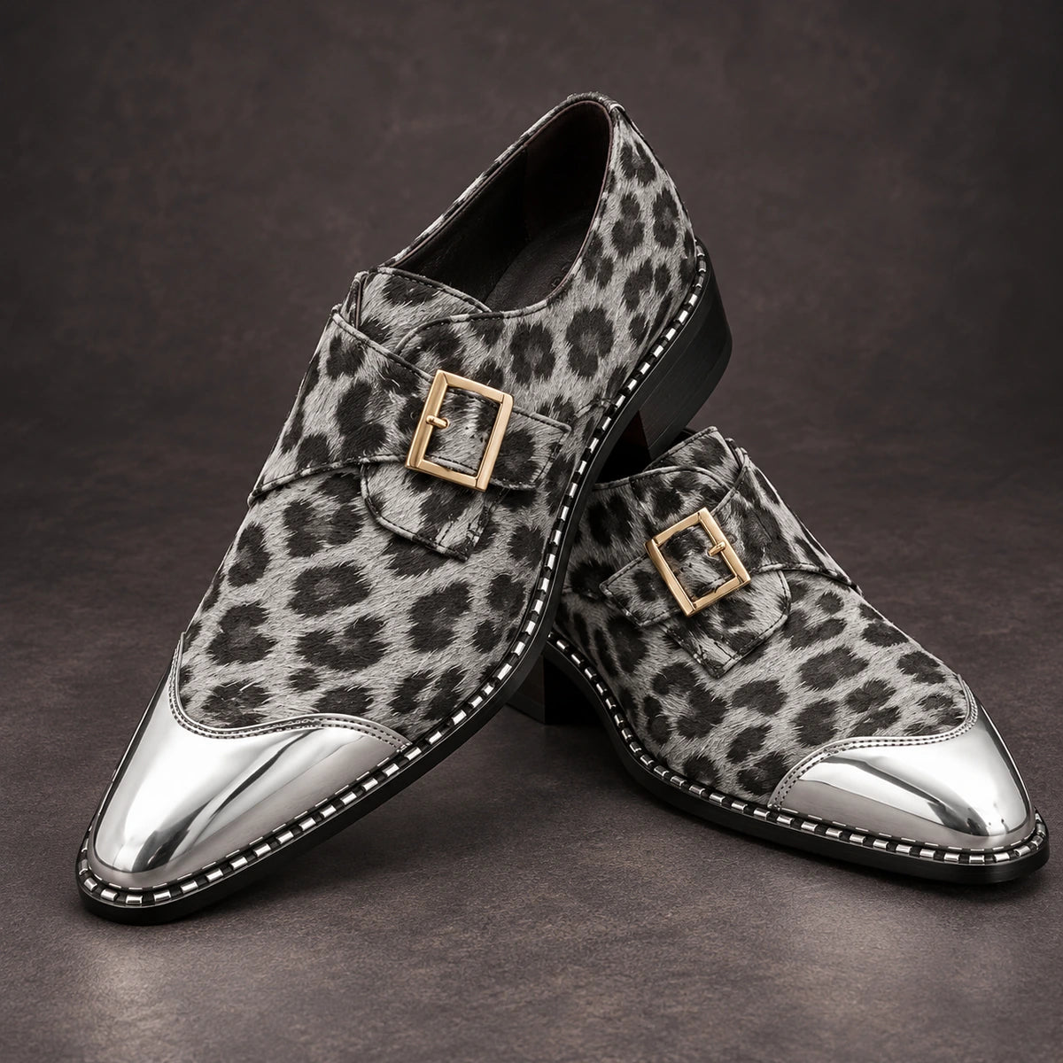 Leather Monk Shoes | Zephyr Silver stacked pair