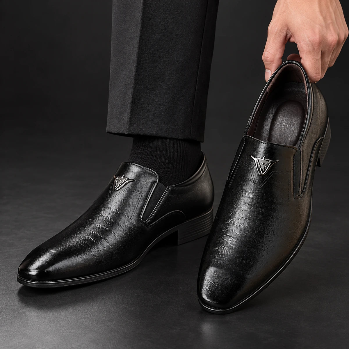 Leather Shoes | Caspian Black model handheld