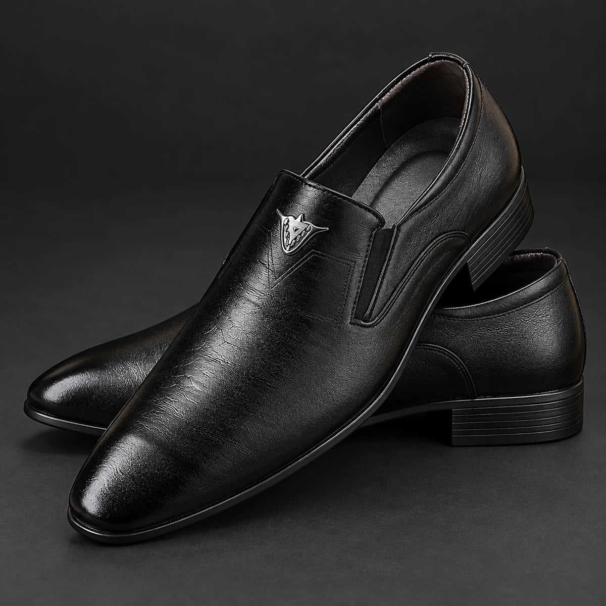 Leather Shoes | Caspian Black stacked pair
