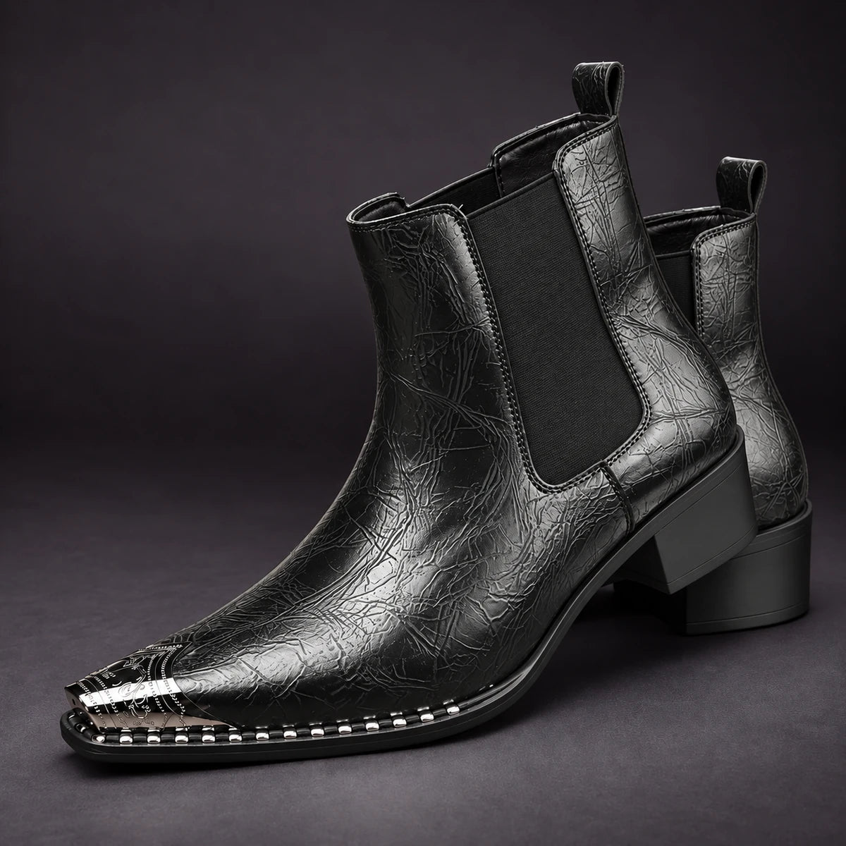 Leather Boots | Milos Black stacked pair