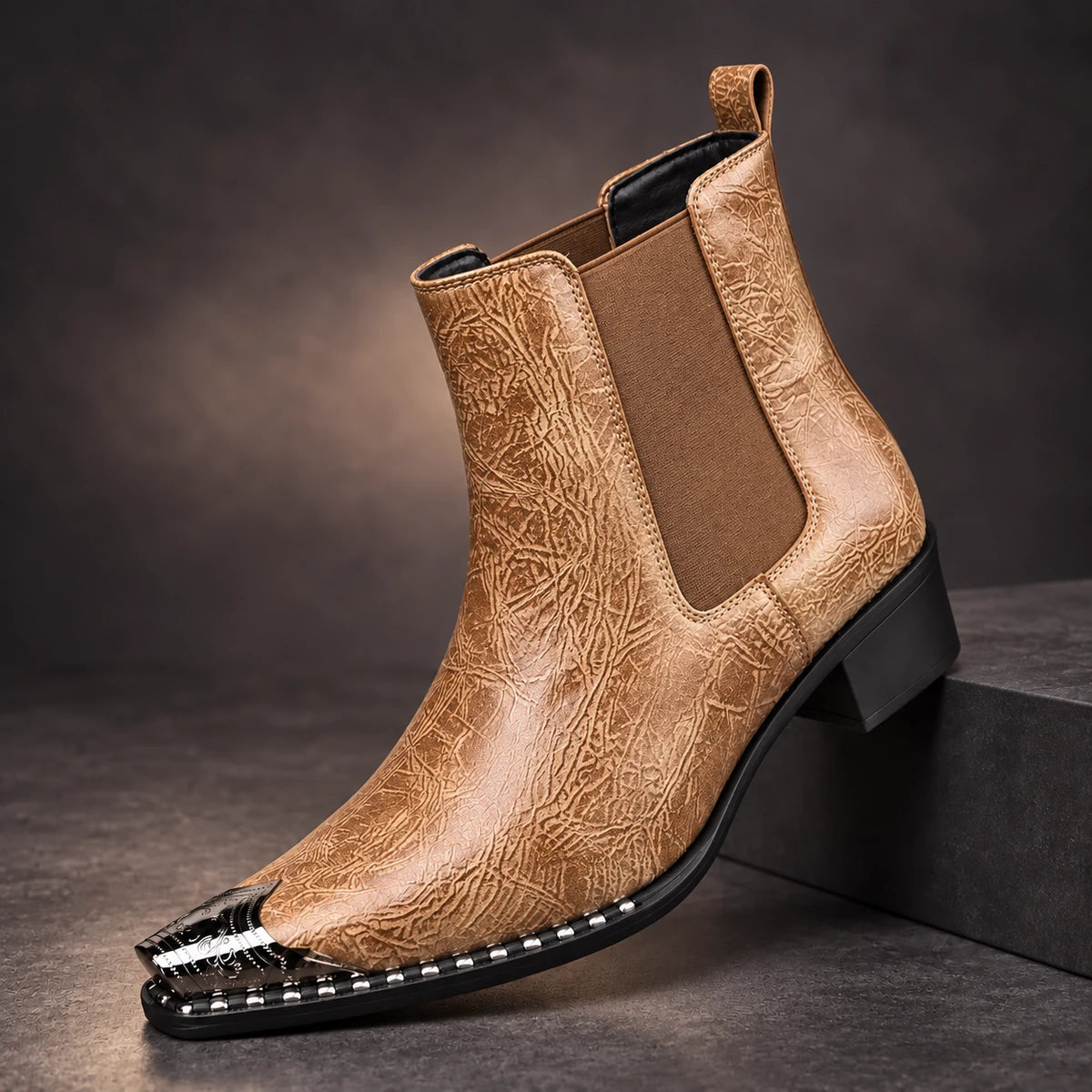Leather Boots | Milos Brown diagonal pedestal