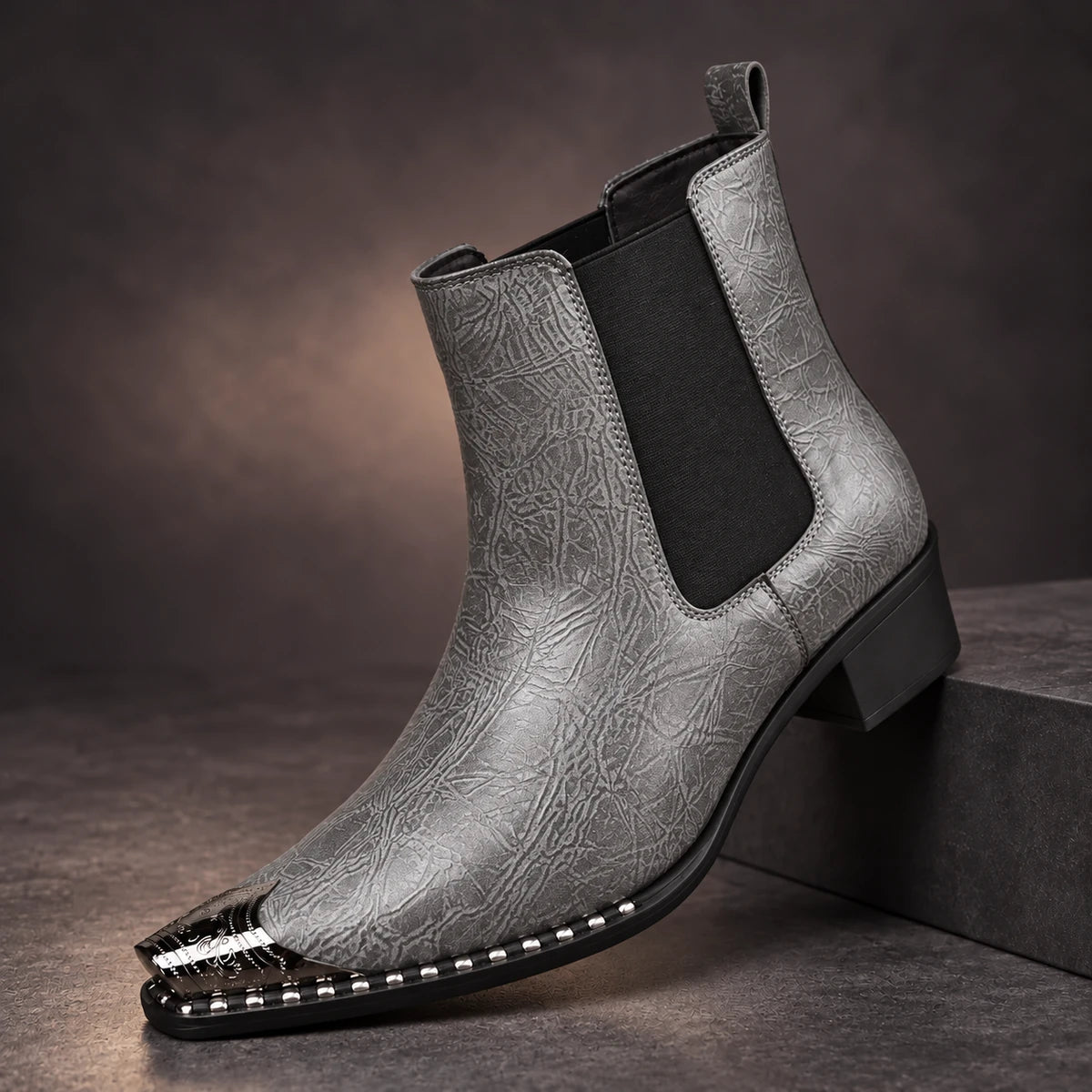 Leather Boots | Milos Gray diagonal pedestal