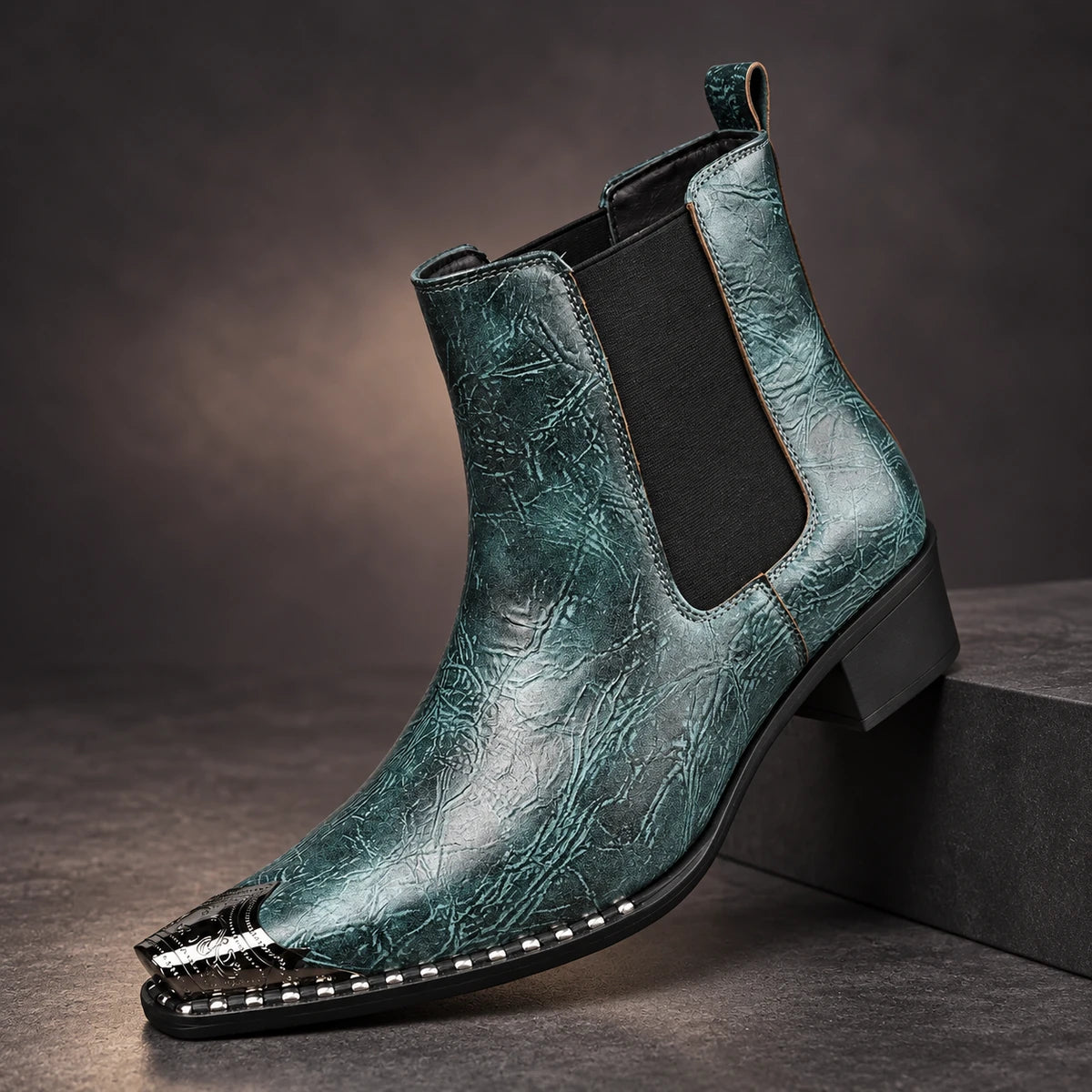 Leather Boots | Milos Green diagonal pedestal