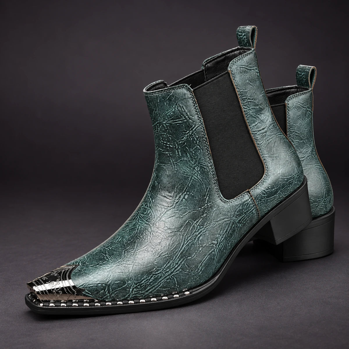 Leather Boots | Milos Green stacked pair