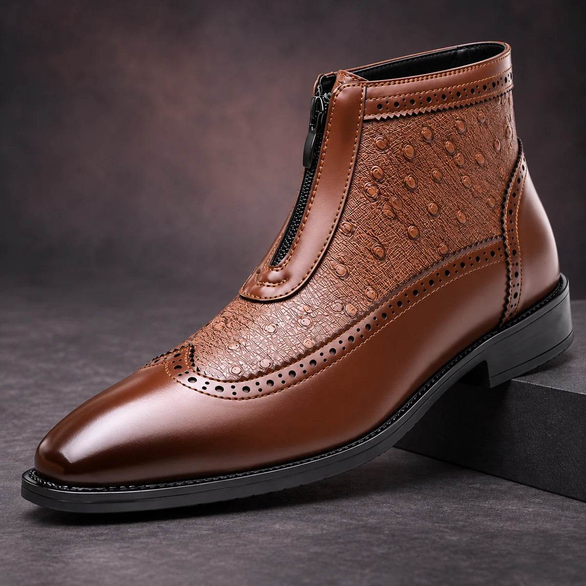 Leather Boots | Nikolaj Brown diagonal pedestal