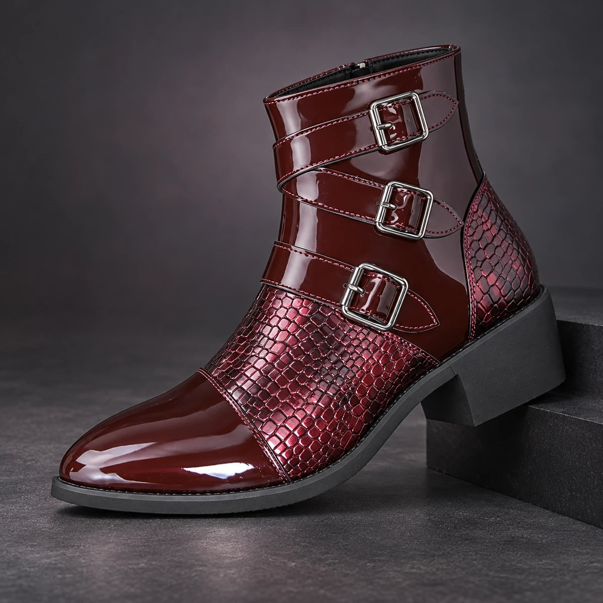 Leather Boots | Severin Red diagonal pedestal