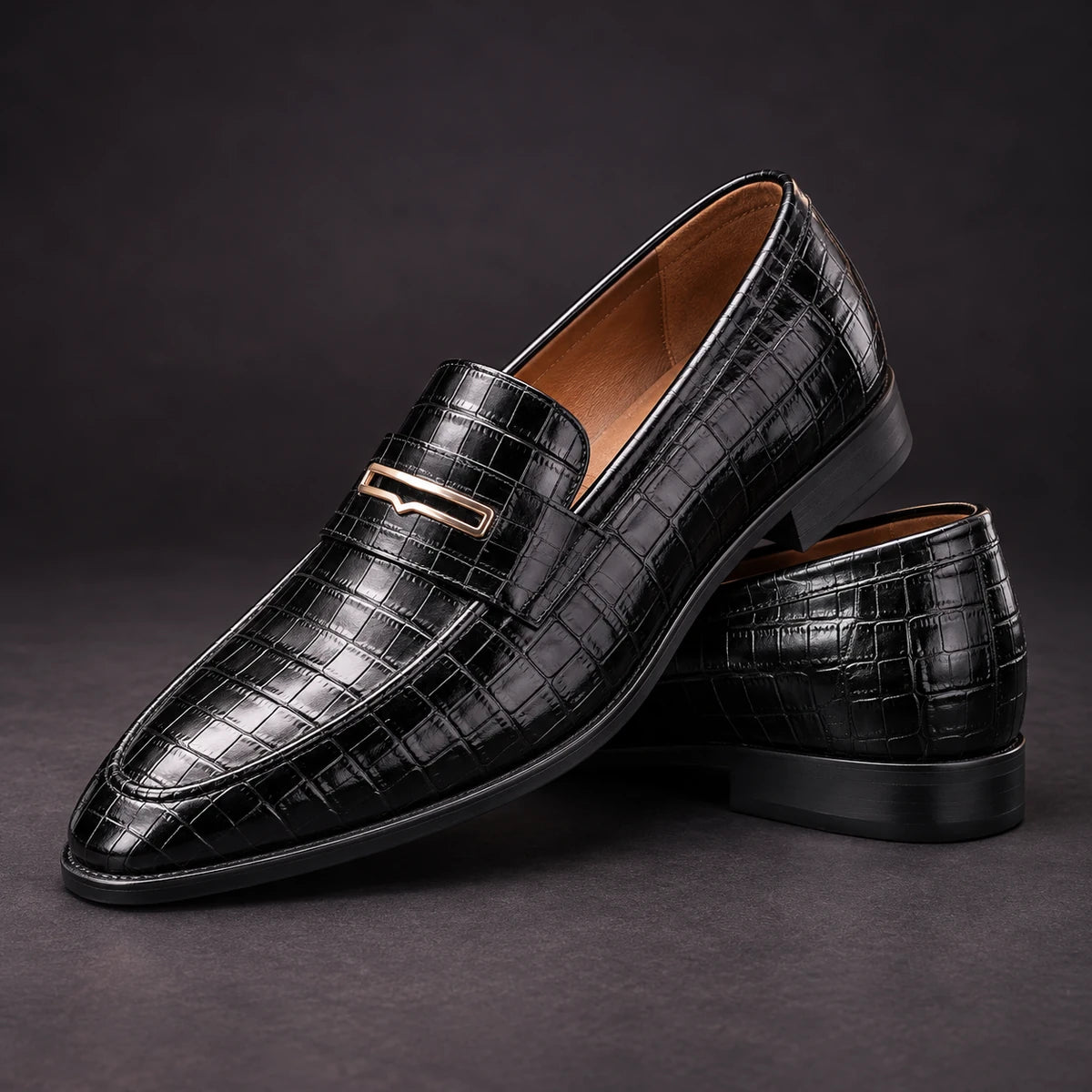 Leather Loafers | Constantin Black stacked pair
