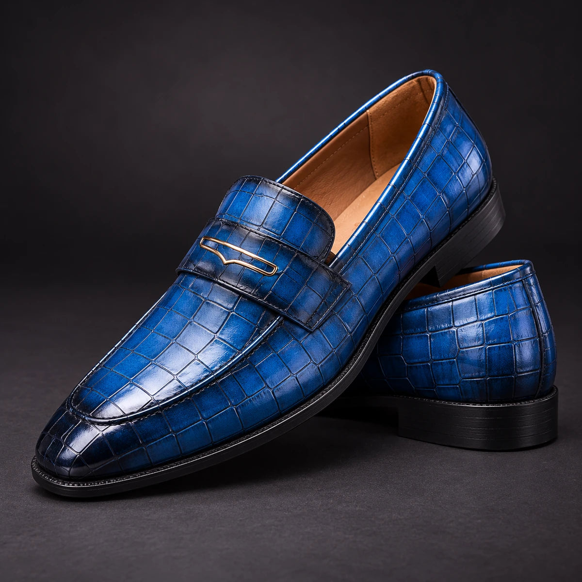 Leather Loafers | Constantin Blue stacked pair
