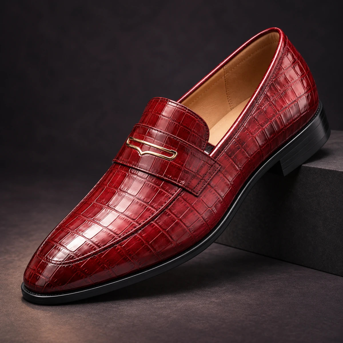 Leather Loafers | Constantin Red diagonal pedestal