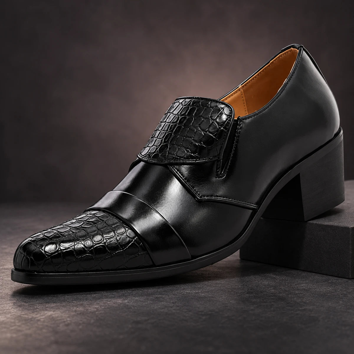 Leather Loafers | Tarquin Black diagonal pedestal