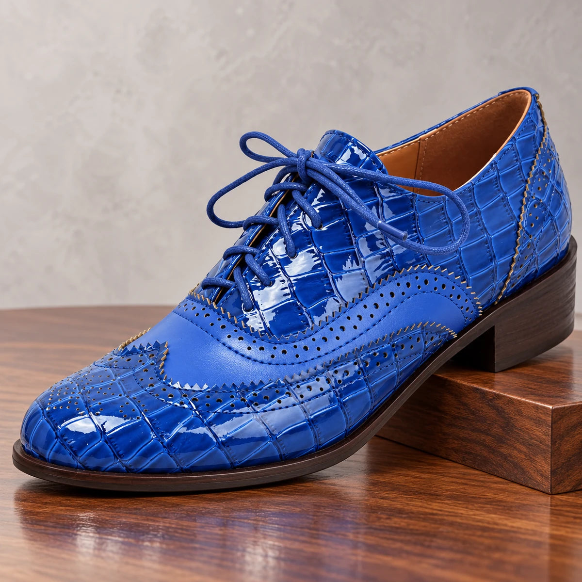 Patent Oxfords | Celine Blue diagonal pedestal