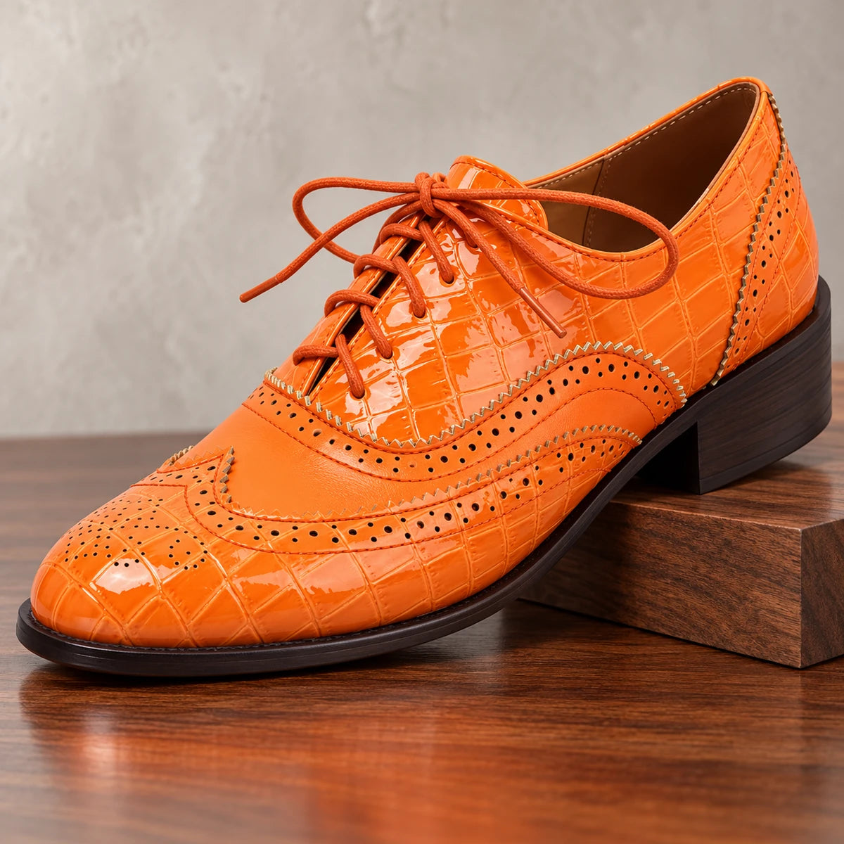 Patent Oxfords | Celine Orange diagonal pedestal
