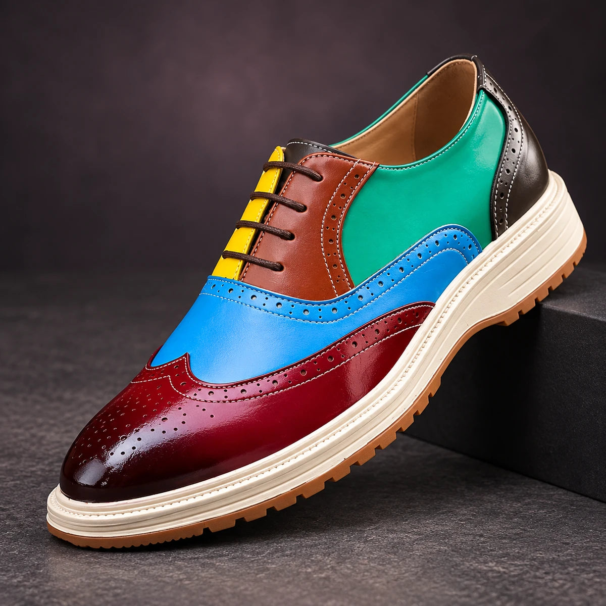 Leather Oxfords | Ragnar Multicolor diagonal pedestal