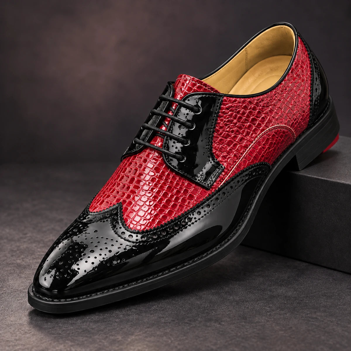 Leather Oxfords | Sven Red diagonal pedestal