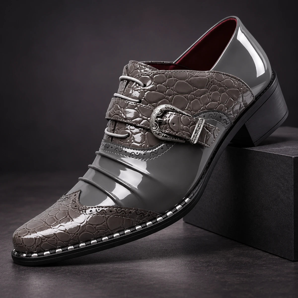 Leather Shoes | Anatole Gray diagonal pedestal