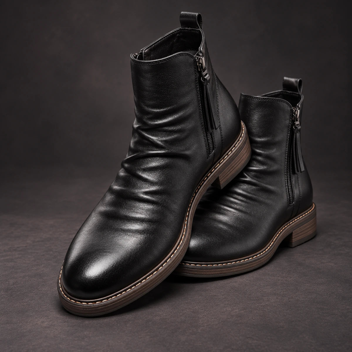 Leather Boots | Cato Black stacked pair