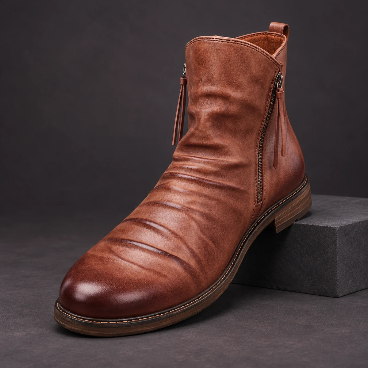 Leather Boots | Cato Brown diagonal pedestal