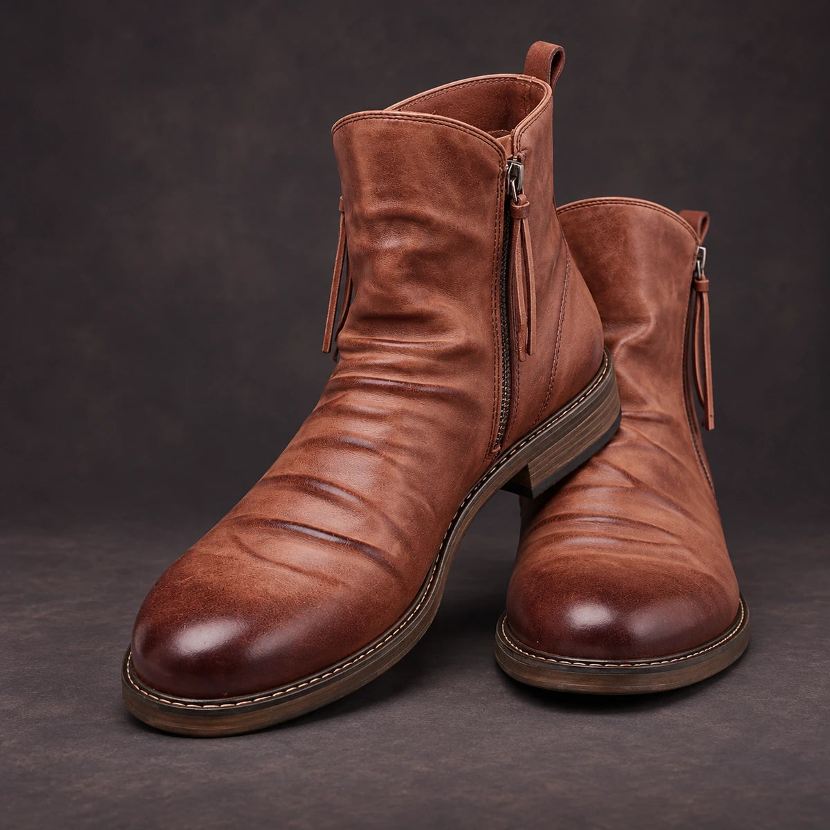 Leather Boots | Cato Brown stacked pair