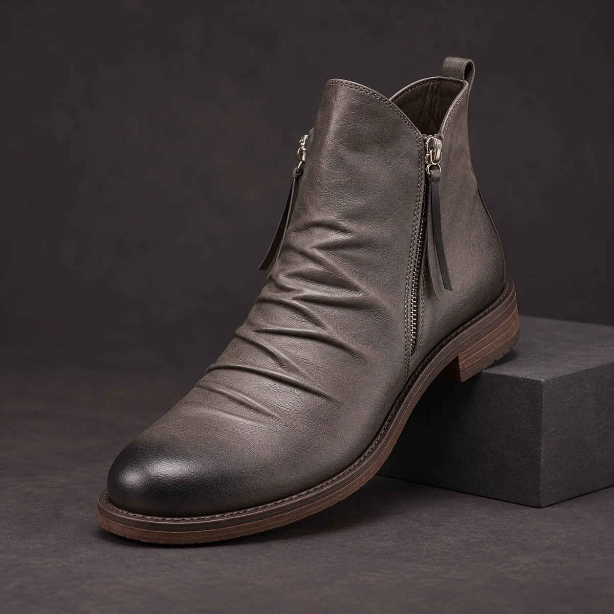Leather Boots | Cato Gray diagonal pedestal