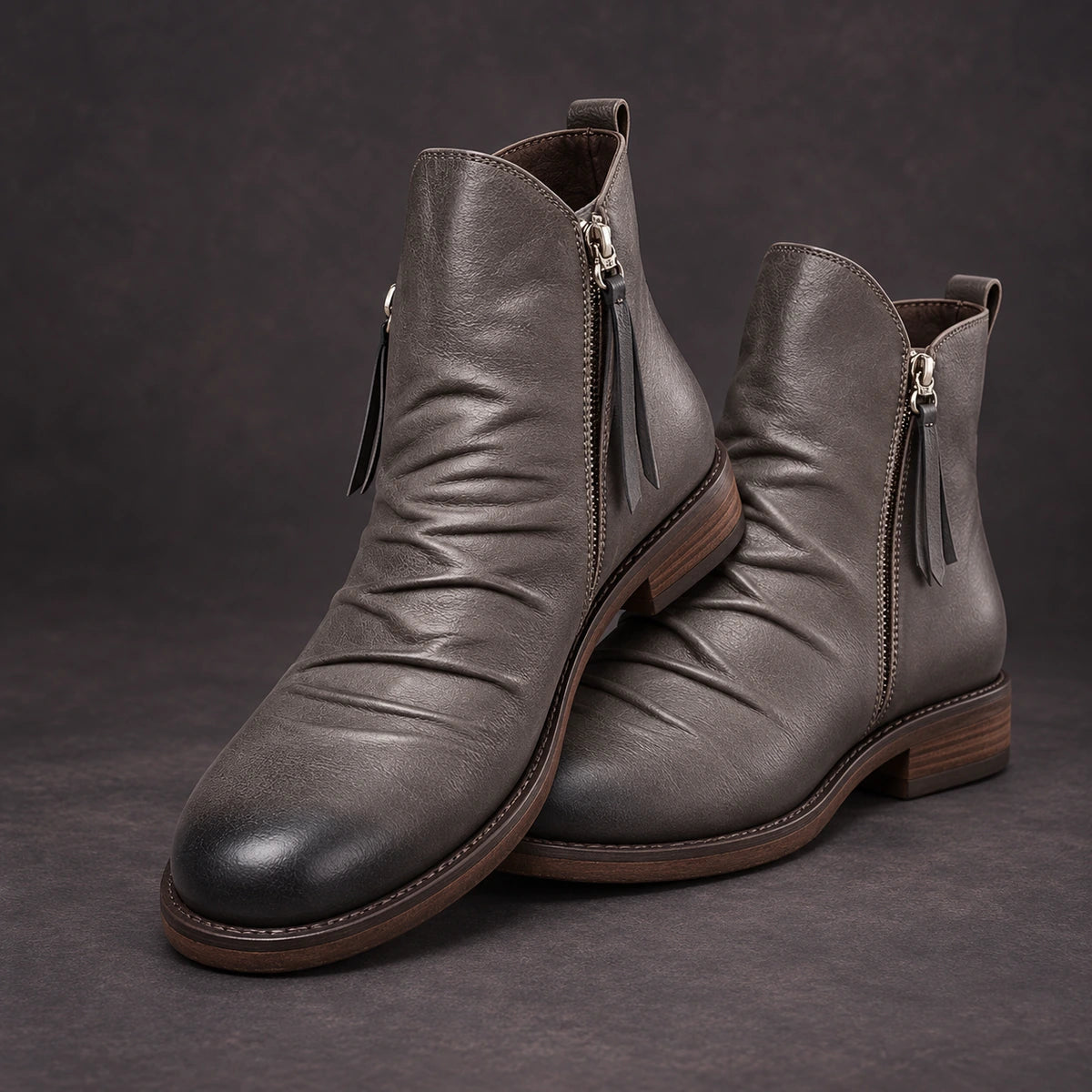 Leather Boots | Cato Gray stacked pair