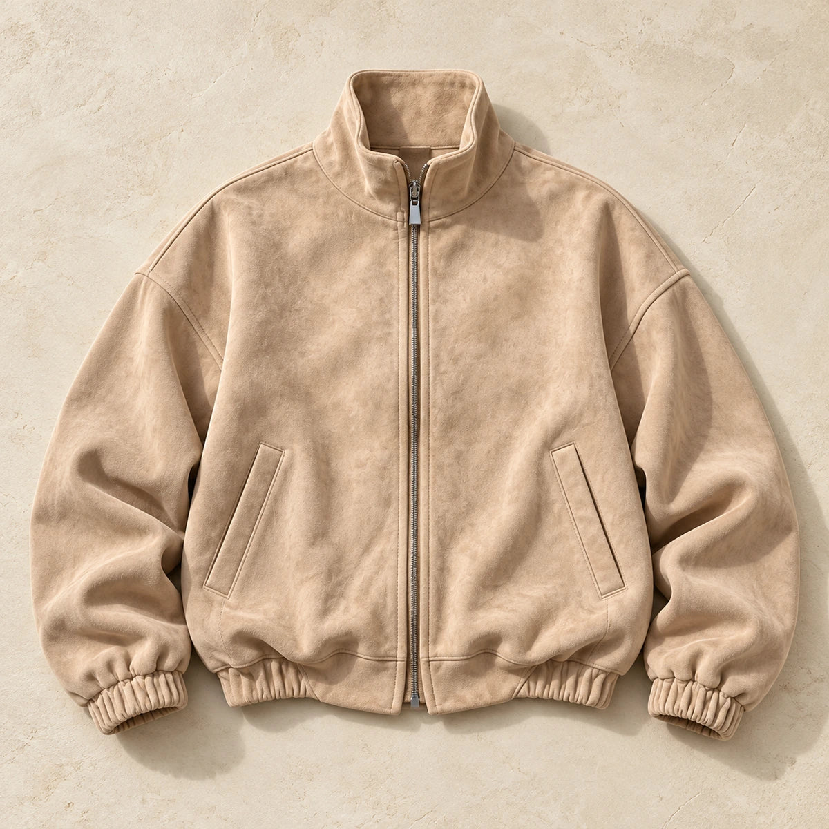 Suede-Effect Jacket | Adeline in Beige overhead flat lay