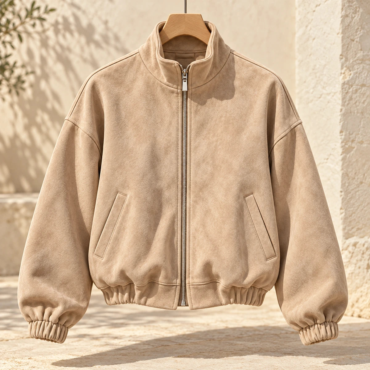 Suede-Effect Jacket | Adeline in Beige front garment view