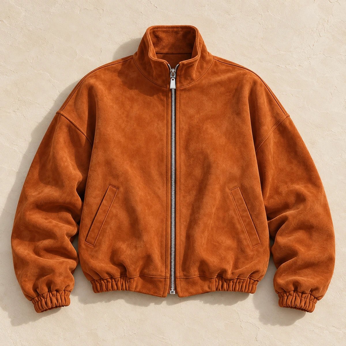 Suede-Effect Jacket | Adeline in Brown overhead flat lay
