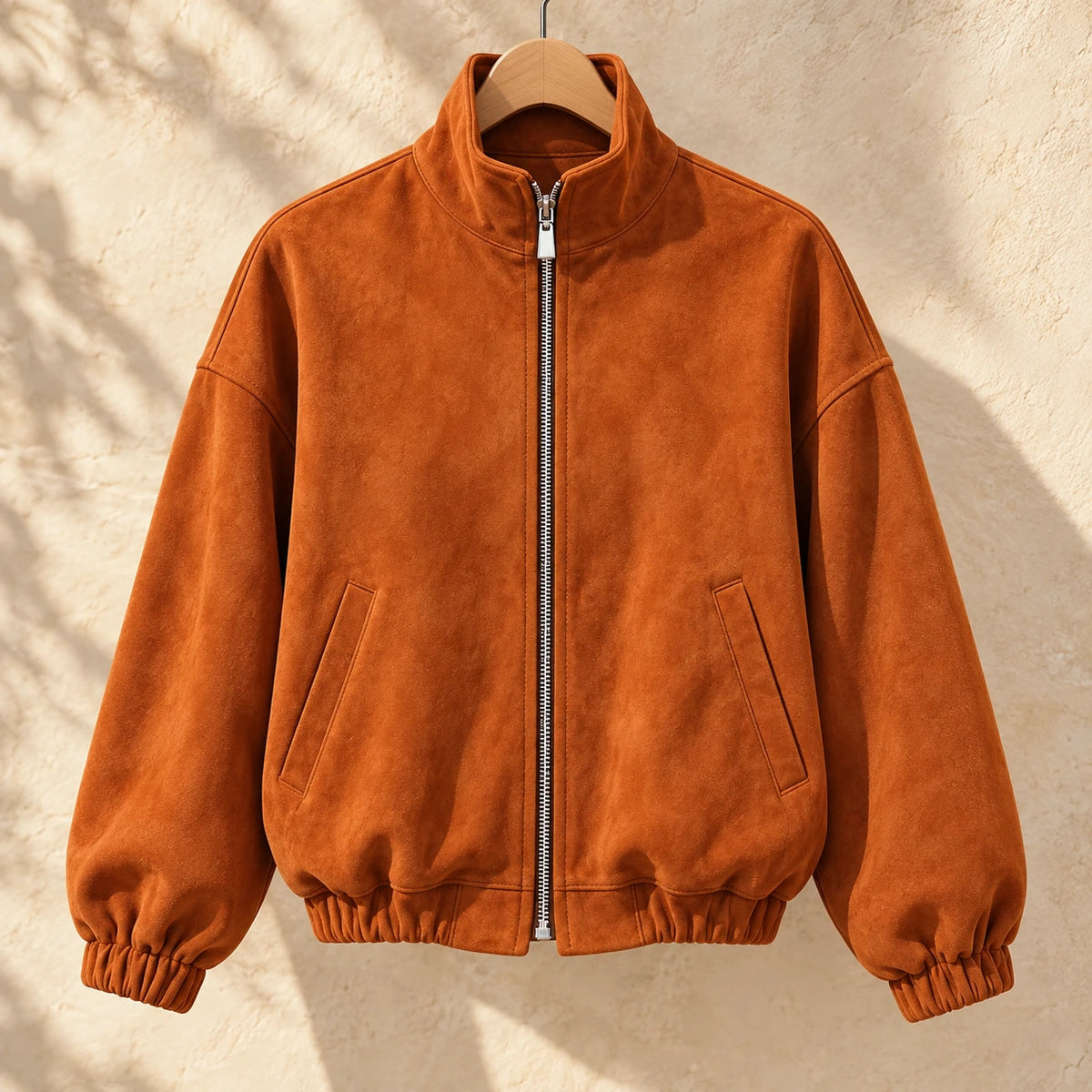 Suede-Effect Jacket | Adeline in Brown front garment view
