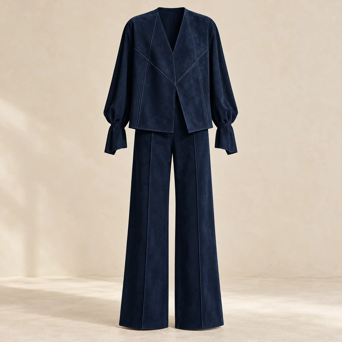 Suede-Effect Trouser Set | Matilda Blue front