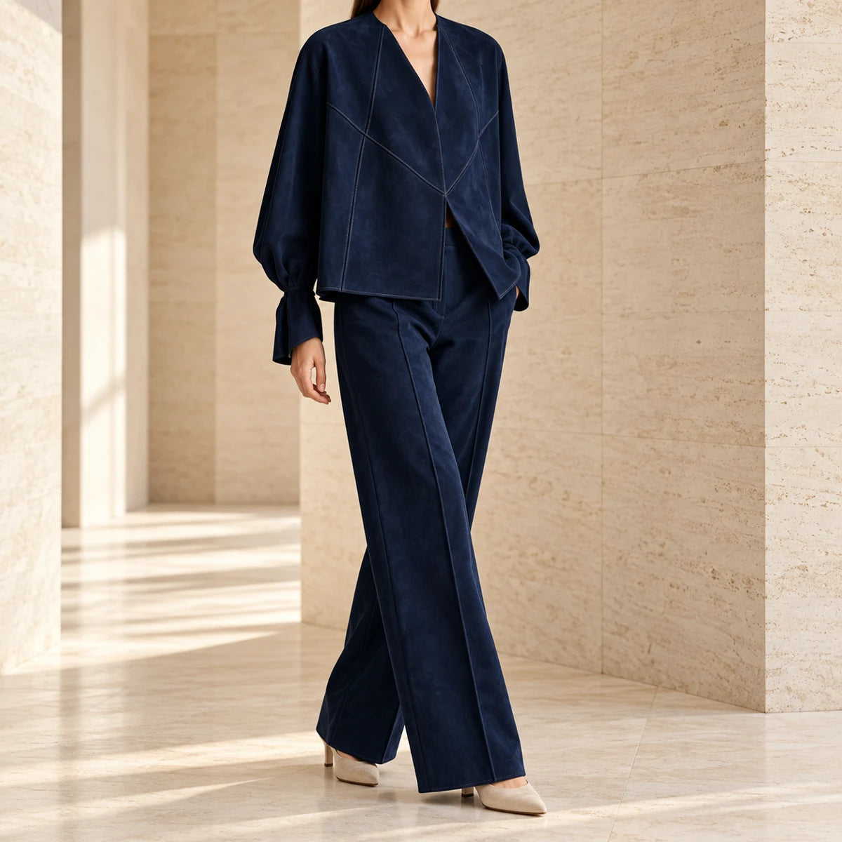Suede-Effect Trouser Set | Matilda Blue lifestyle